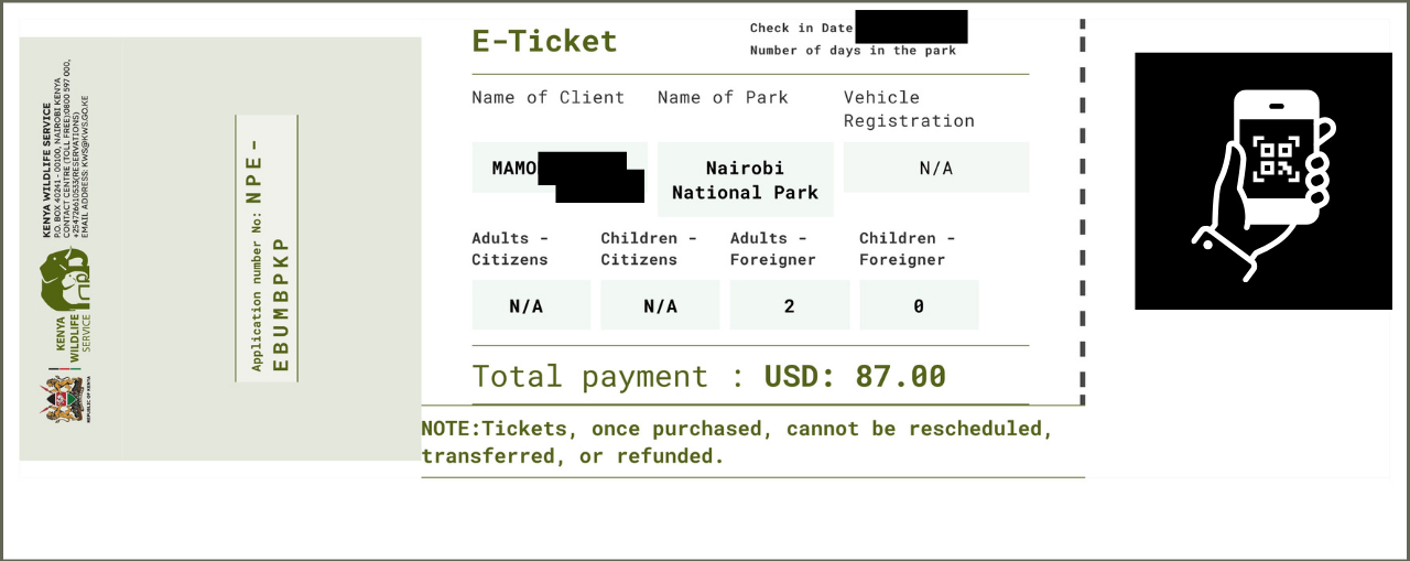 ナイロビ国立公園のEticket